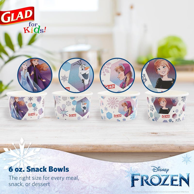 Glad for Kids Disney Frozen Disposable Paper Snack Bowls, Lids Not Included, Anna and Elsa - Heavy Duty, Microwavable, Disposable Snack Cups for Soup or Ice Cream, 6 Ounce, 32 Count - Image 2